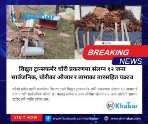 विद्युत ट्रान्सफर्मर चोरी प्रकरणमा संलग्न १२ जना सार्वजनिक, चोरीका औजार र तामाका तारसहित पक्राउ